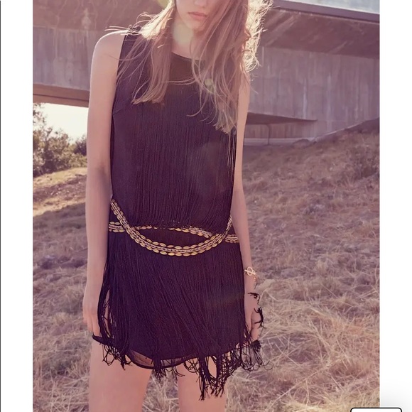 Filtre Fringe Gold Embellished Drop Waist Shift Mini Dress - Picture 7 of 10